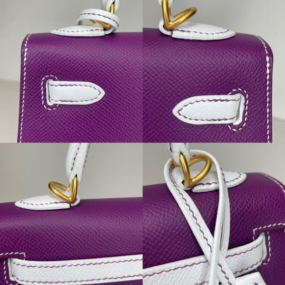 NIB HERMES HSS Kelly 25 Epsom SO "Anemone" & White "Blanc" Brushed Gold HW - Picture 11 of 12